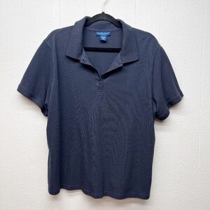 Karen Scott Navy Blue Cotton Polo Shirt Womens 2X Minimalist Breathable Capsule